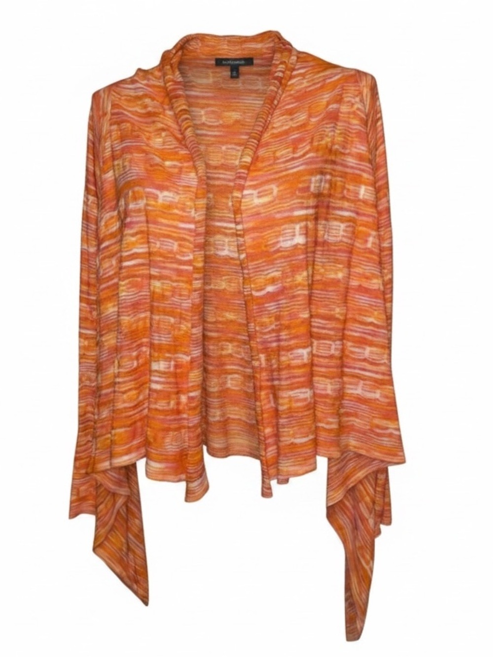 PECK & PECK Open Front Long Sleeve Scarf Like Cardigan Orange Striped XL